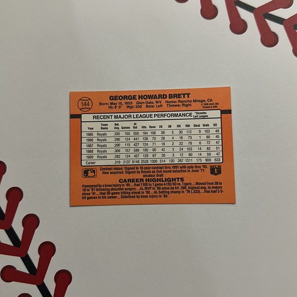 Donruss 1990 George Brett - Royals - 1B - Picture 2 of 2